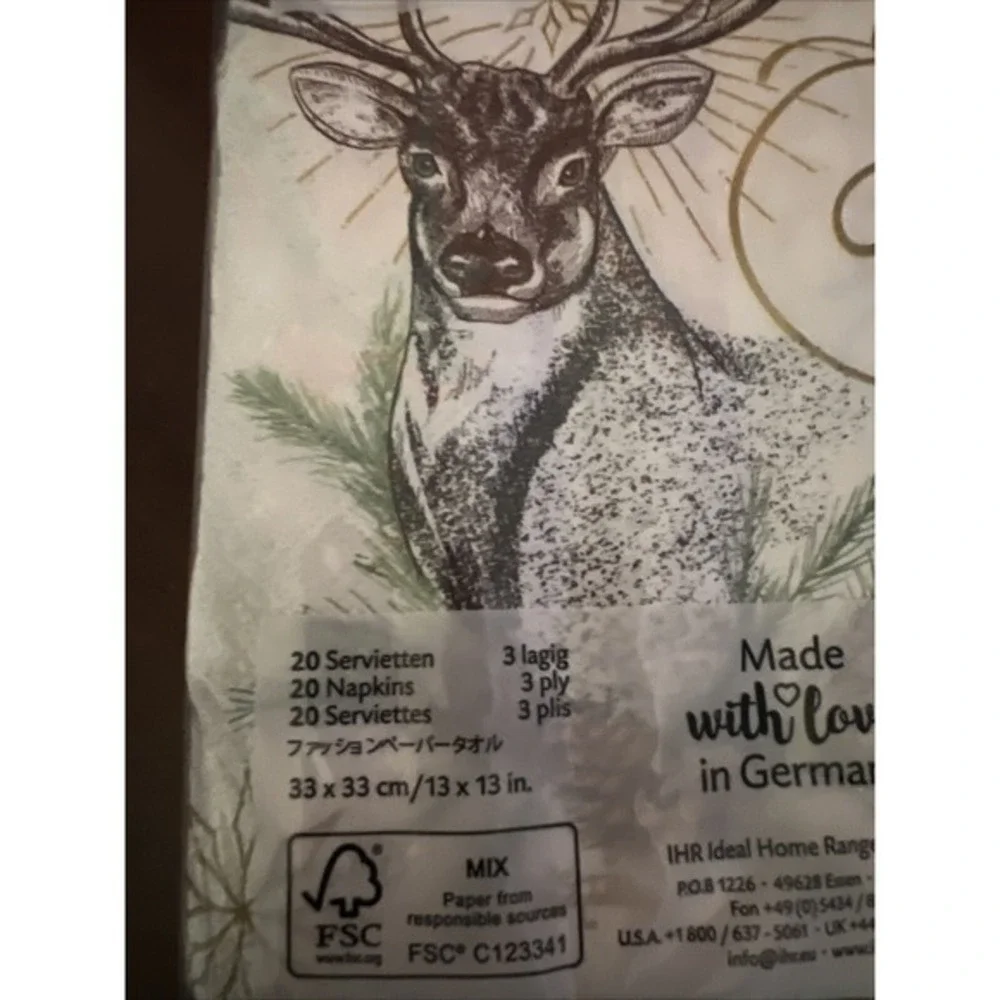 Paper‎ Guest Towel Peace On Earth Holiday Christmas Napkin Deer X2 IHR 3-Ply